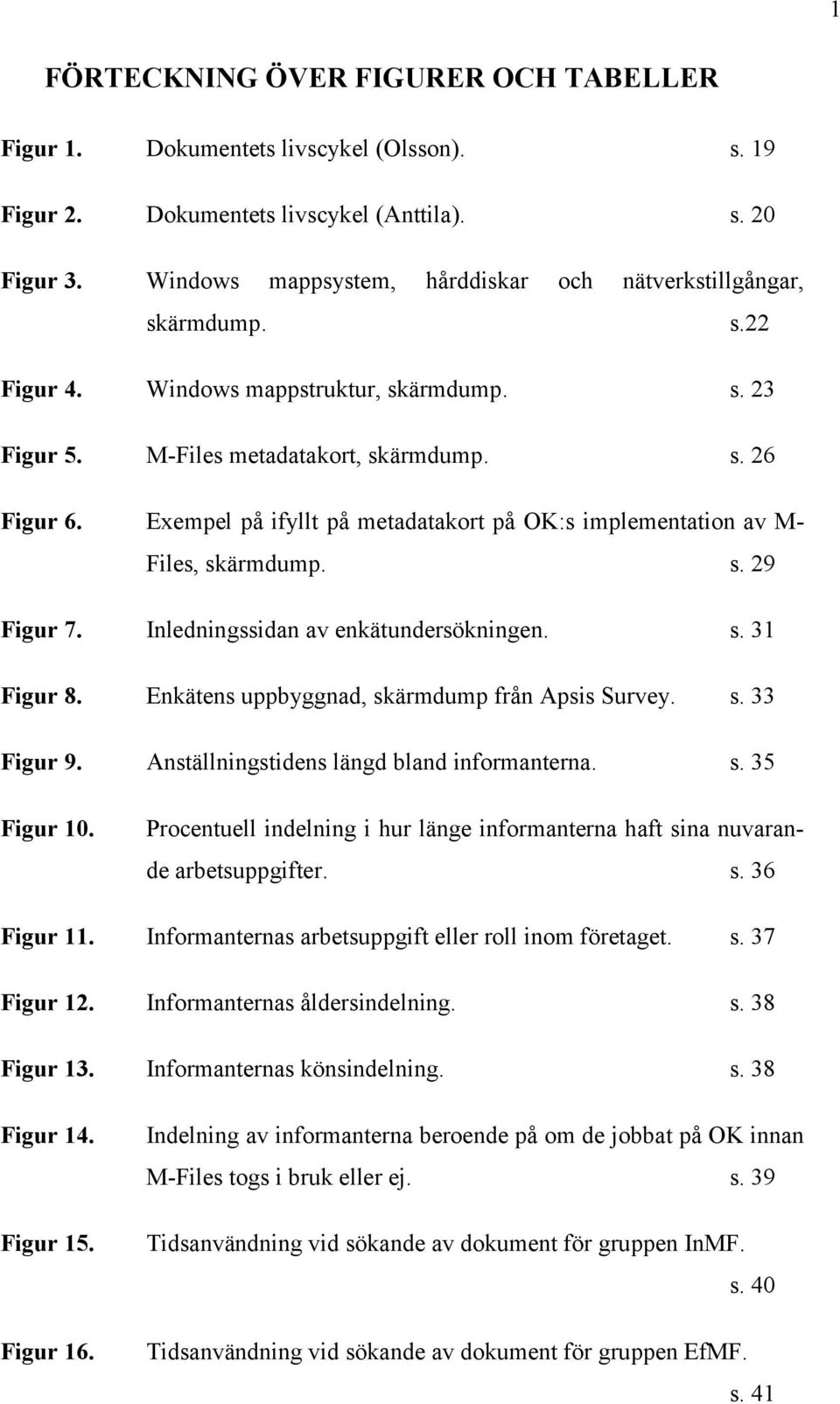 Exempel på ifyllt på metadatakort på OK:s implementation av M- Files, skärmdump. s. 29 Figur 7. Inledningssidan av enkätundersökningen. s. 31 Figur 8. Enkätens uppbyggnad, skärmdump från Apsis Survey.