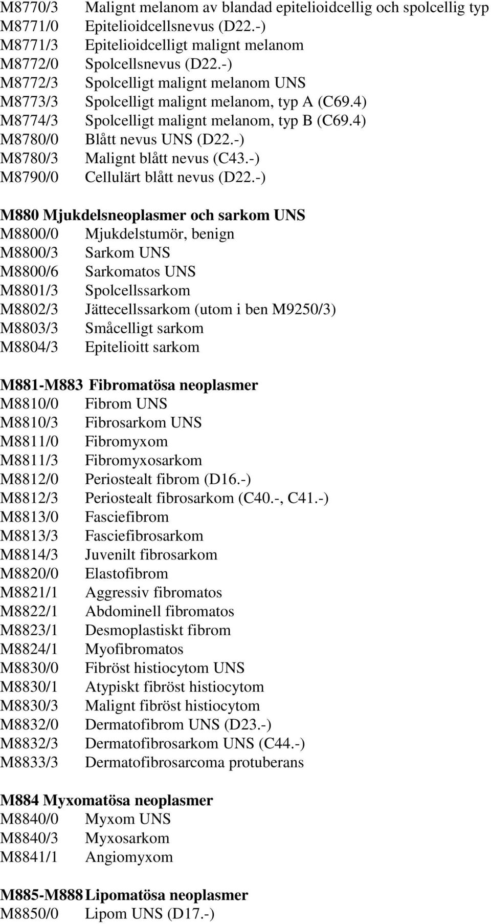 -) M8780/3 Malignt blått nevus (C43.-) M8790/0 Cellulärt blått nevus (D22.