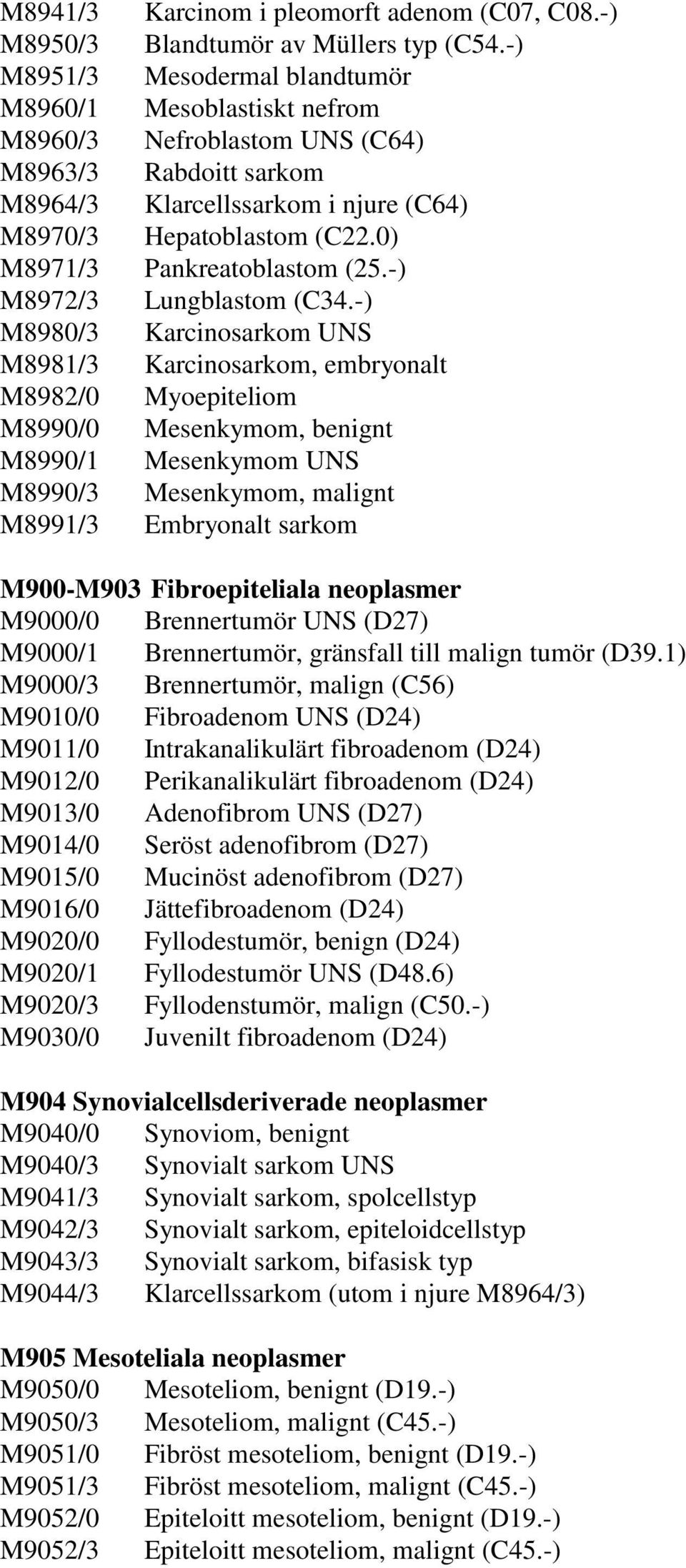 0) M8971/3 Pankreatoblastom (25.-) M8972/3 Lungblastom (C34.