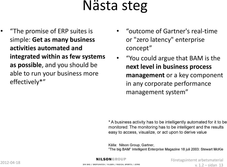 corporate performance management system * A business activity has to be intelligently automated for it to be monitored: The monitoring has to be intelligent and the results easy to access,