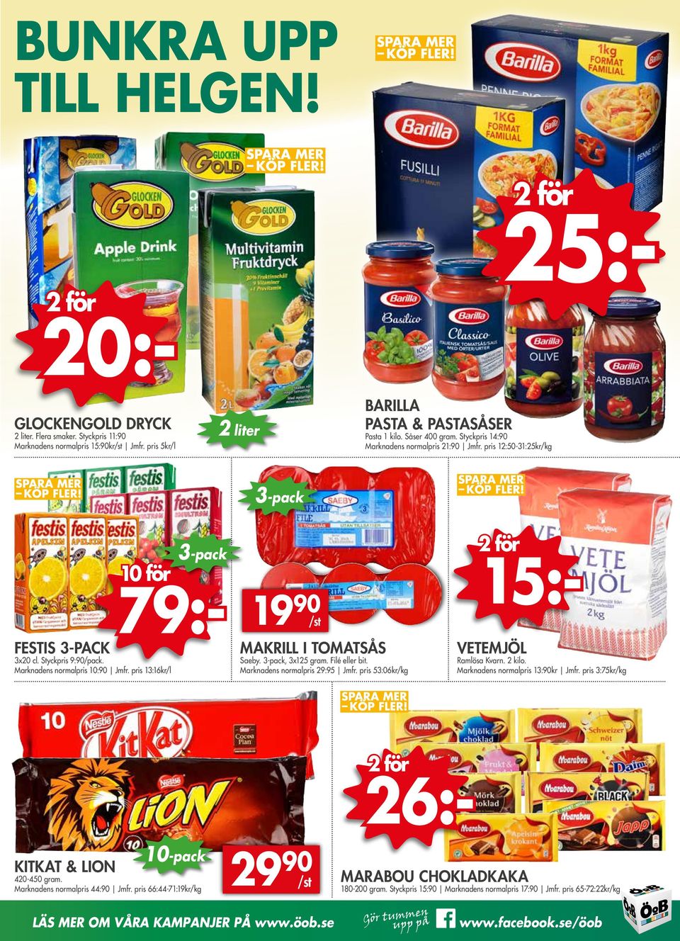 pris 12:50-31:25kr/kg 25:- 3-pack 10 för 3-pack 19 90 /st MAKRILL I TOMATSÅS Saeby. 3-pack, 3x125 gram. Filé eller bit. Marknadens normalpris 29:95 Jmfr. pris 53:06kr/kg 15:- VETEMJÖL Ramlösa Kvarn.