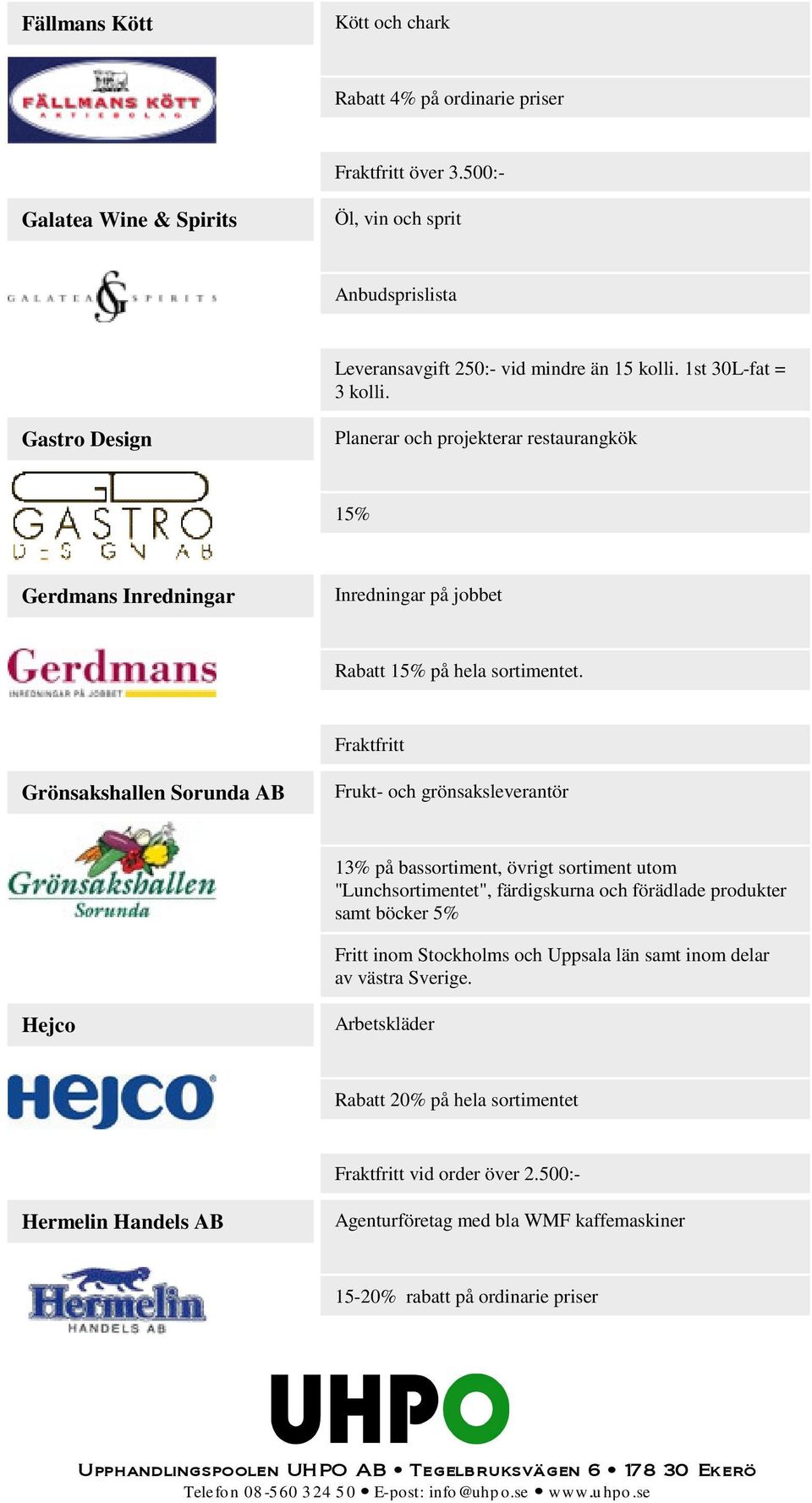 Fraktfritt Grönsakshallen Sorunda AB Frukt- och grönsaksleverantör 13% på bassortiment, övrigt sortiment utom "Lunchsortimentet", färdigskurna och förädlade produkter samt böcker 5% Fritt