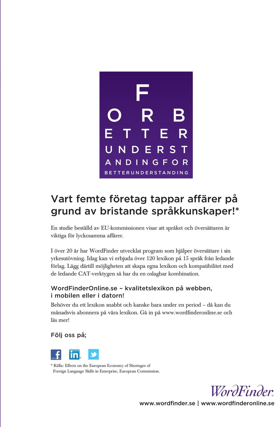 Vart femte företag tappar affärer på grund av bristande språkkunskaper!* I över 20 år har WordFinder utvecklat program som hjälper översättare i sin yrkesutövning.