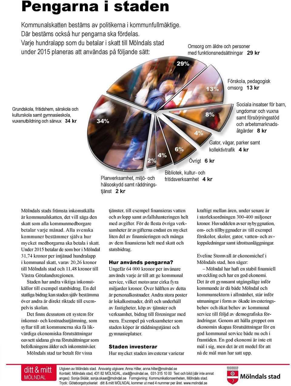 fritidshem, särskola och kulturskola samt gymnasieskola, vuxenutbildning och särvux 34 kr 8% 34% 4% 2% Planverksamhet, miljö- och hälsoskydd samt räddningstjänst 2 kr Mölndals stads främsta