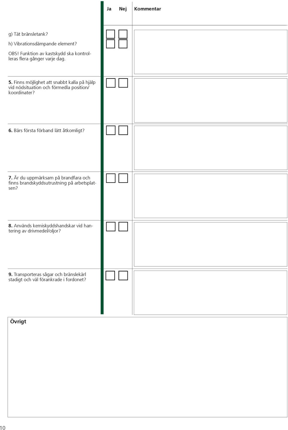 Finns möjlighet att snabbt kalla på hjälp vid nödsituation och förmedla position/ koordinater? 6.