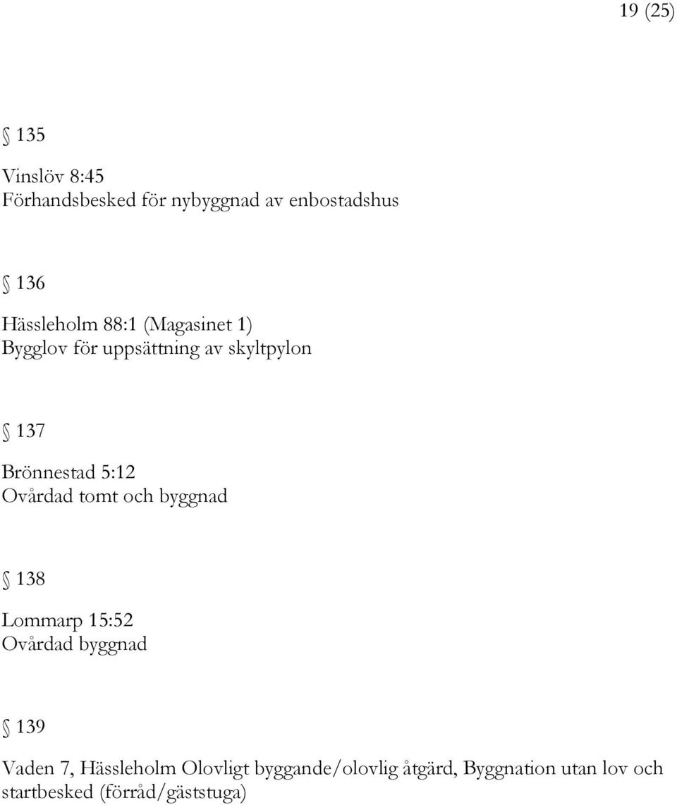 5:12 Ovårdad tomt och byggnad 138 Lommarp 15:52 Ovårdad byggnad 139 Vaden 7,