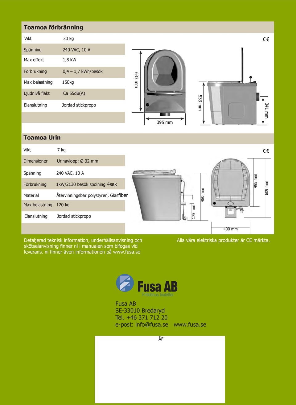 belastning 120 kg Elanslutning Jordad stickpropp 175 mm 480 mm 495 mm 609 mm 400 mm Detaljerad teknisk information, underhållsanvisning och skötselanvisning finner ni i manualen som bifogas