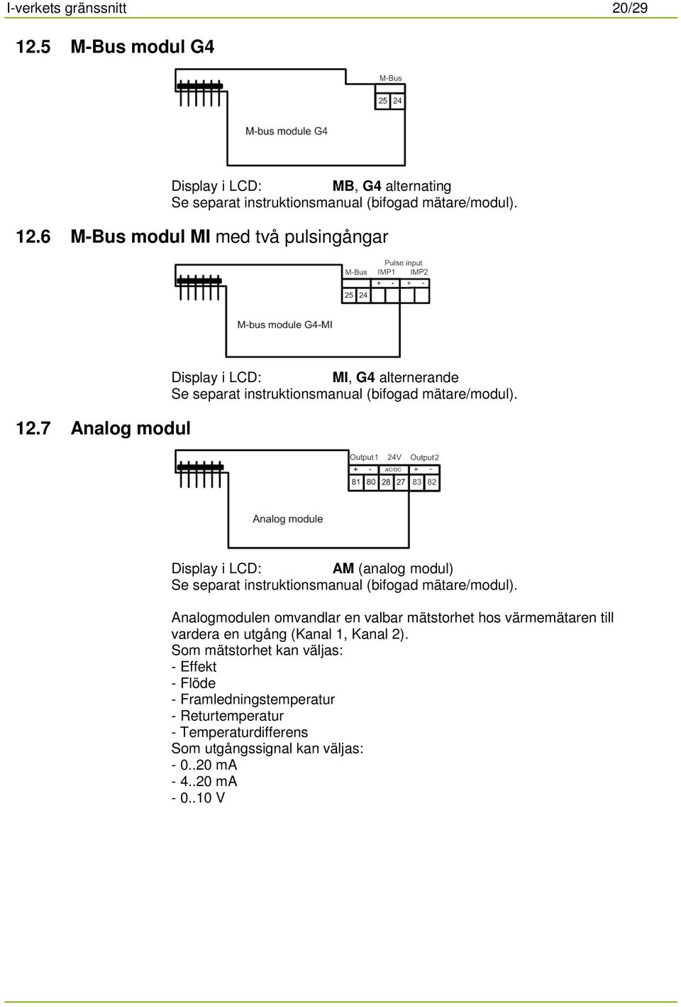 Display i LCD: AM (analog modul) Se separat instruktionsmanual (bifogad mätare/modul).