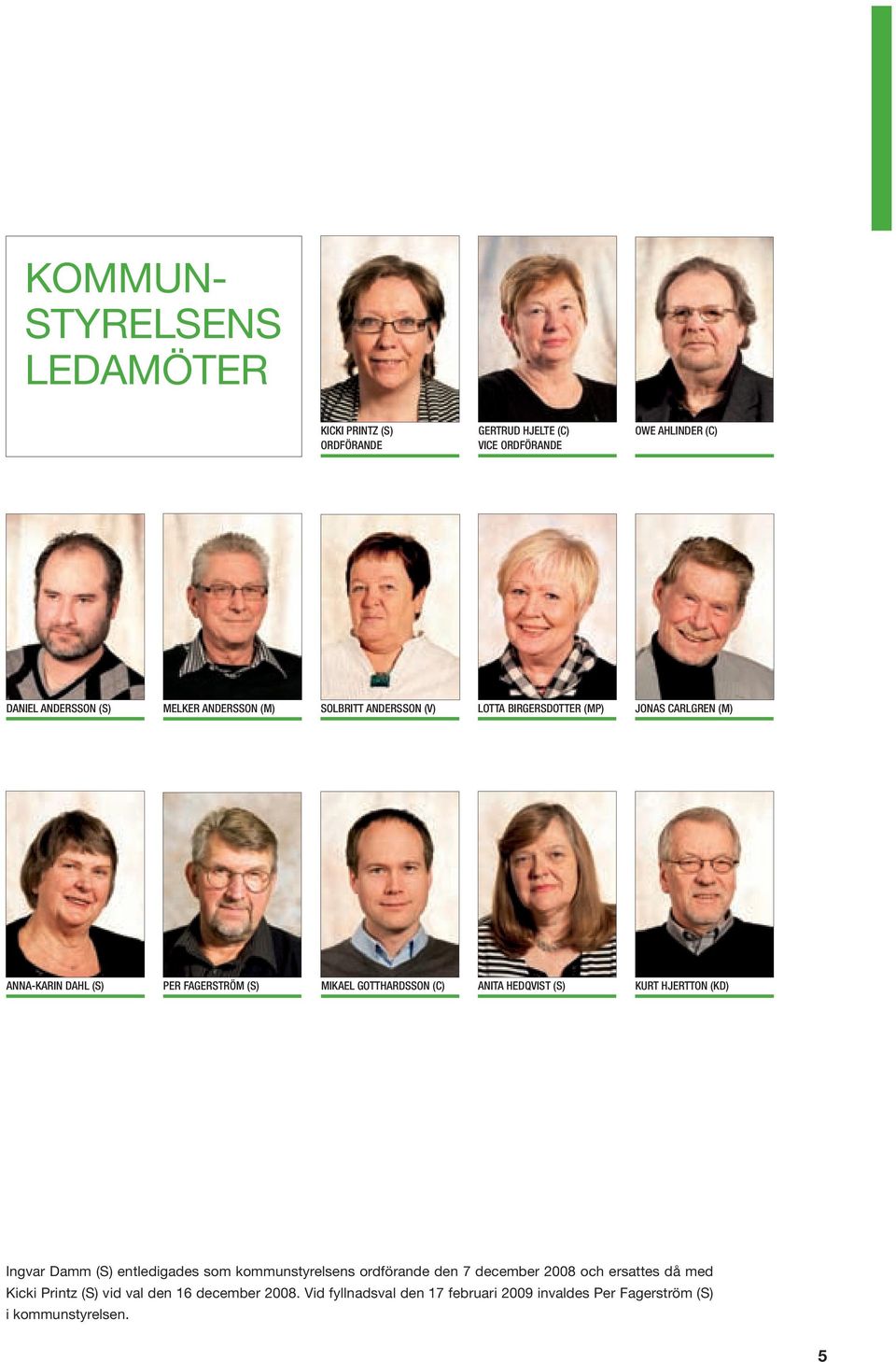 Gotthardsson (C) Anita Hedqvist (S) Kurt Hjertton (KD) Ingvar Damm (S) entledigades som kommunstyrelsens ordförande den 7 december 2008