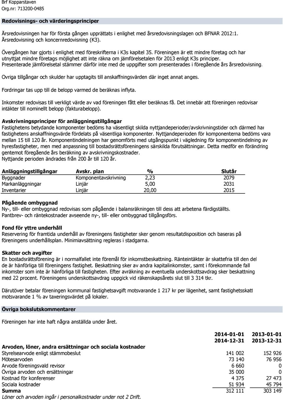 Föreningen är ett mindre företag och har utnyttjat mindre företags möjlighet att inte räkna om jämförelsetalen för 2013 enligt K3s principer.