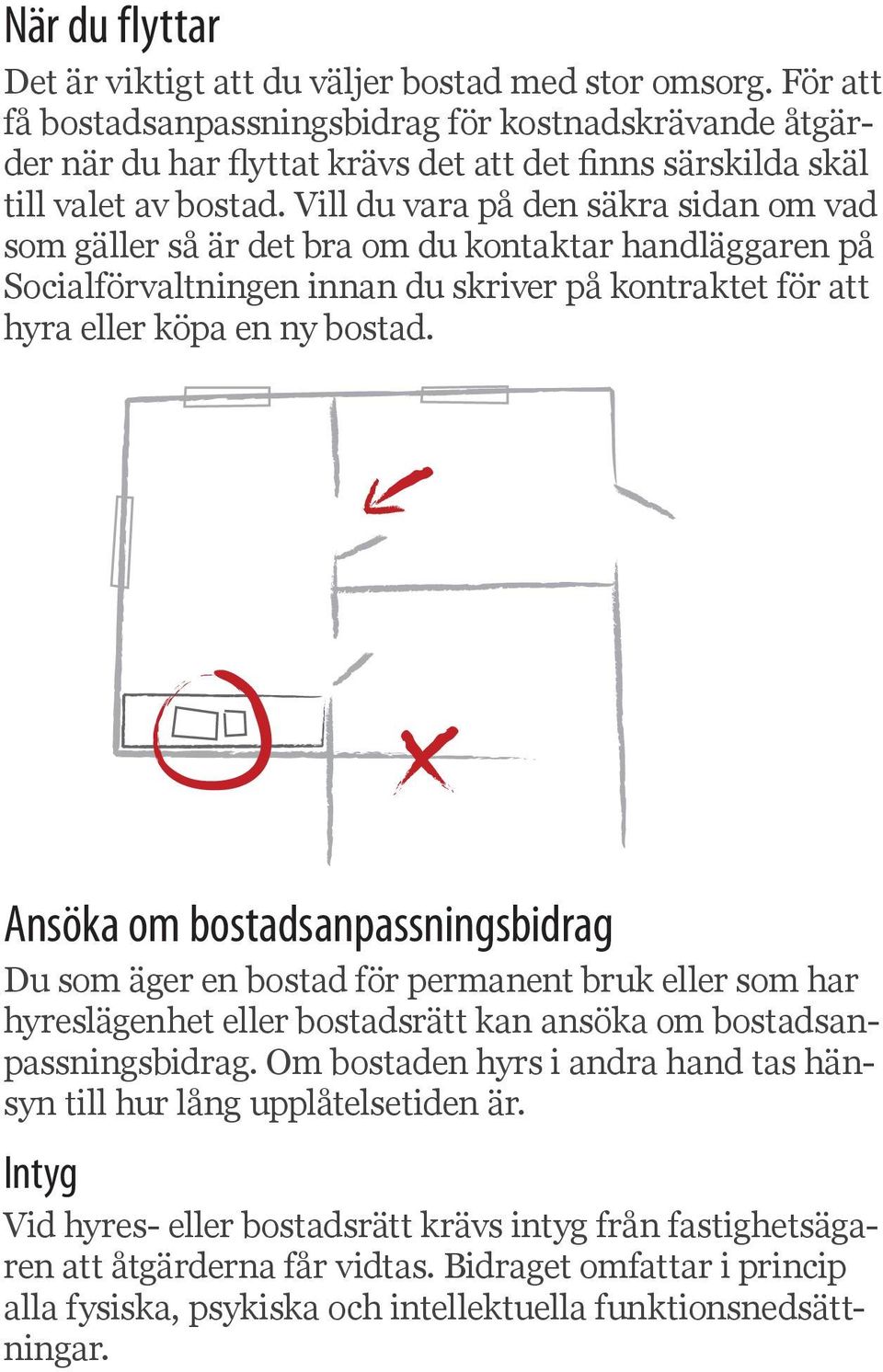 Vill du vara på den säkra sidan om vad som gäller så är det bra om du kontaktar handläggaren på Socialförvaltningen innan du skriver på kontraktet för att hyra eller köpa en ny bostad.