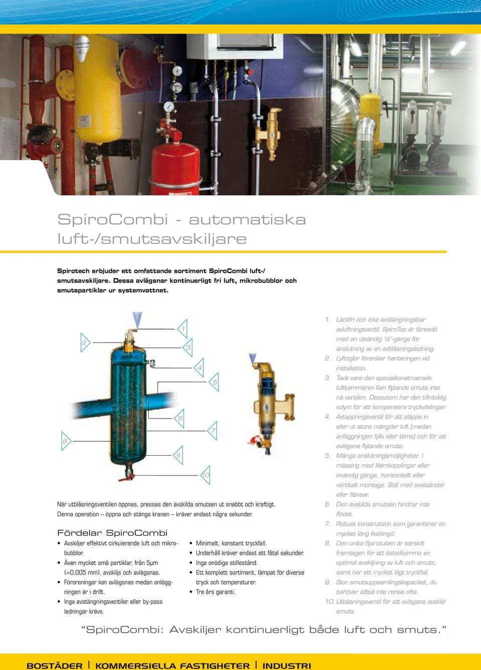 Denna operation öppna och stänga kranen kräver endast några sekunder. Fördelar SpiroCombi Avskiljer effektivt cirkulerande luft och mikrobubblor.