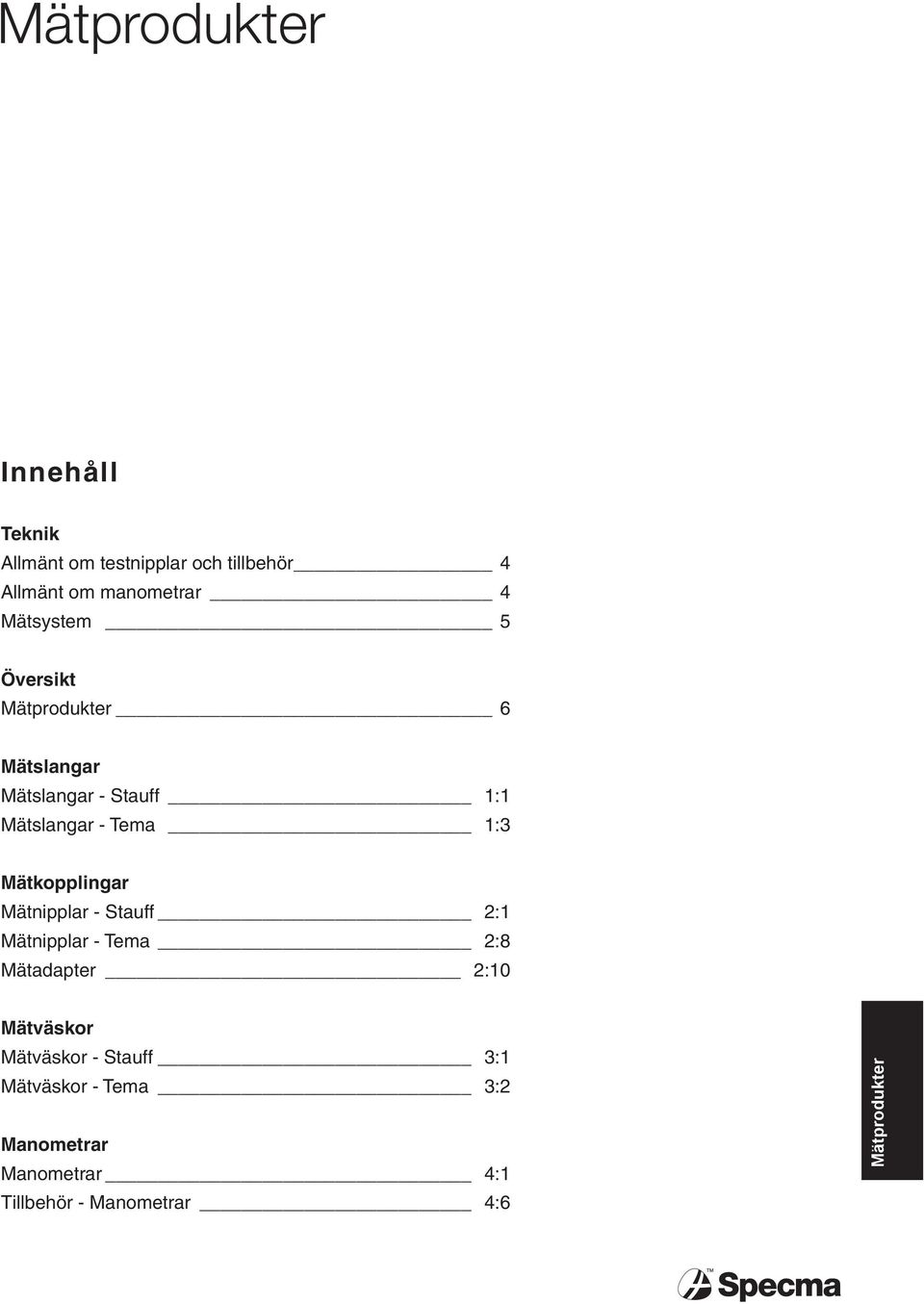 Mätkopplingar Mätnipplar - Stauff 2:1 Mätnipplar - Tema 2:8 Mätadapter 2:10 Mätväskor