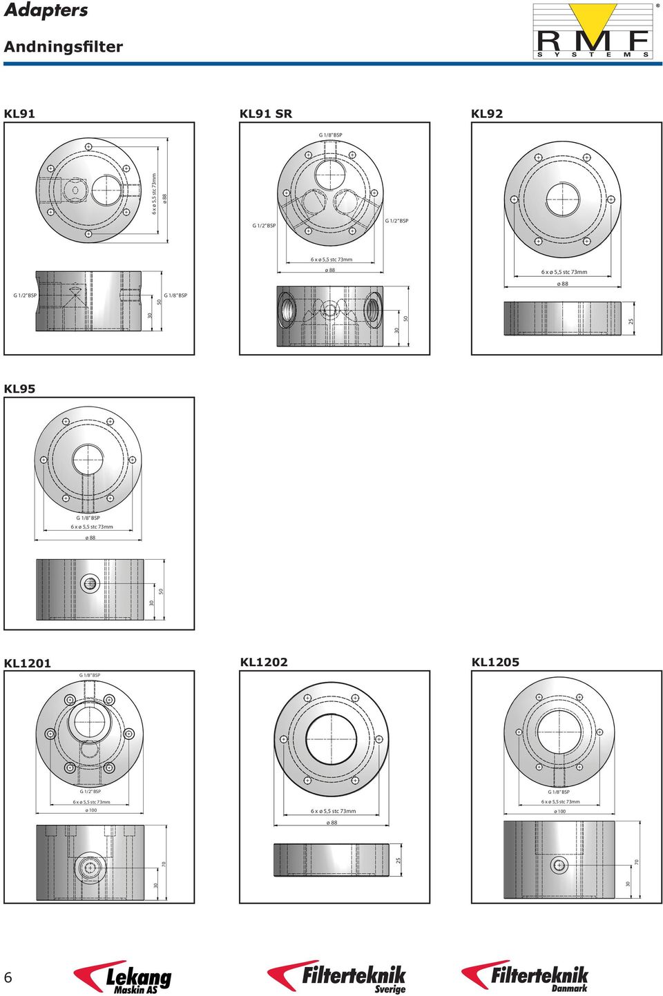 G 1/8 BSP 6 x ø 5,5 stc 73mm ø 88 30 50 KL1201 KL1202 KL1205 G 1/8 BSP G 1/2 BSP 6 x ø 5,5