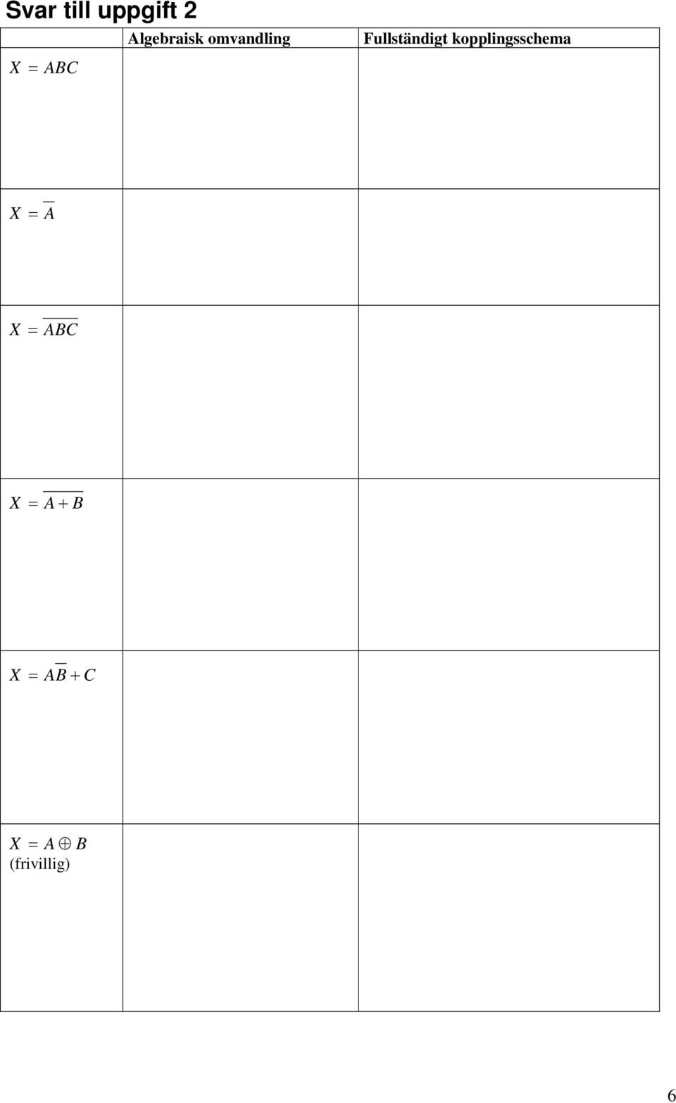 kopplingsschema X = A X = ABC X =