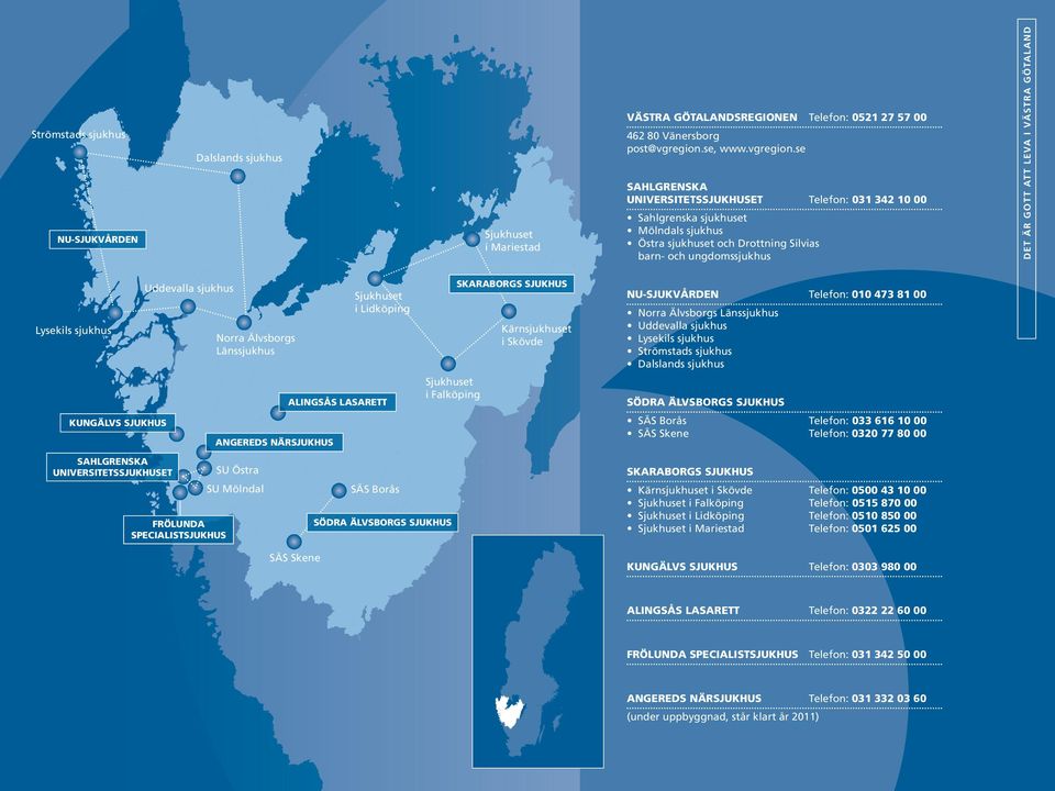 se SAHLGRENSKA UNIVERSITETSSJUKHUSET Telefon: 031 342 10 00 Sahlgrenska sjukhuset Mölndals sjukhus Östra sjukhuset och Drottning Silvias barn- och ungdomssjukhus DET ÄR GOTT ATT LEVA I VÄSTRA