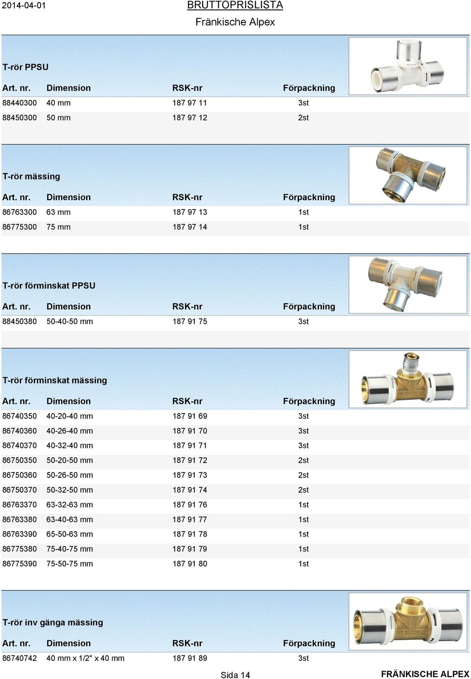 86750350 50-20-50 mm 187 91 72 2st 86750360 50-26-50 mm 187 91 73 2st 86750370 50-32-50 mm 187 91 74 2st 86763370 63-32-63 mm 187 91 76 1st 86763380 63-40-63 mm 187 91 77