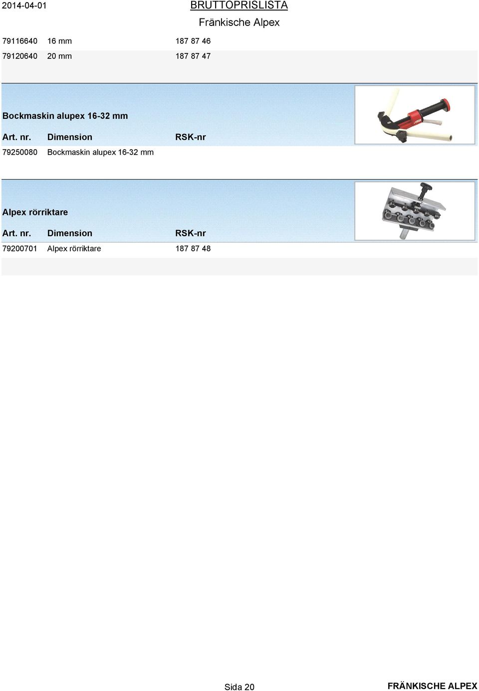 Dimension 79250080 Bockmaskin alupex 16-32 mm