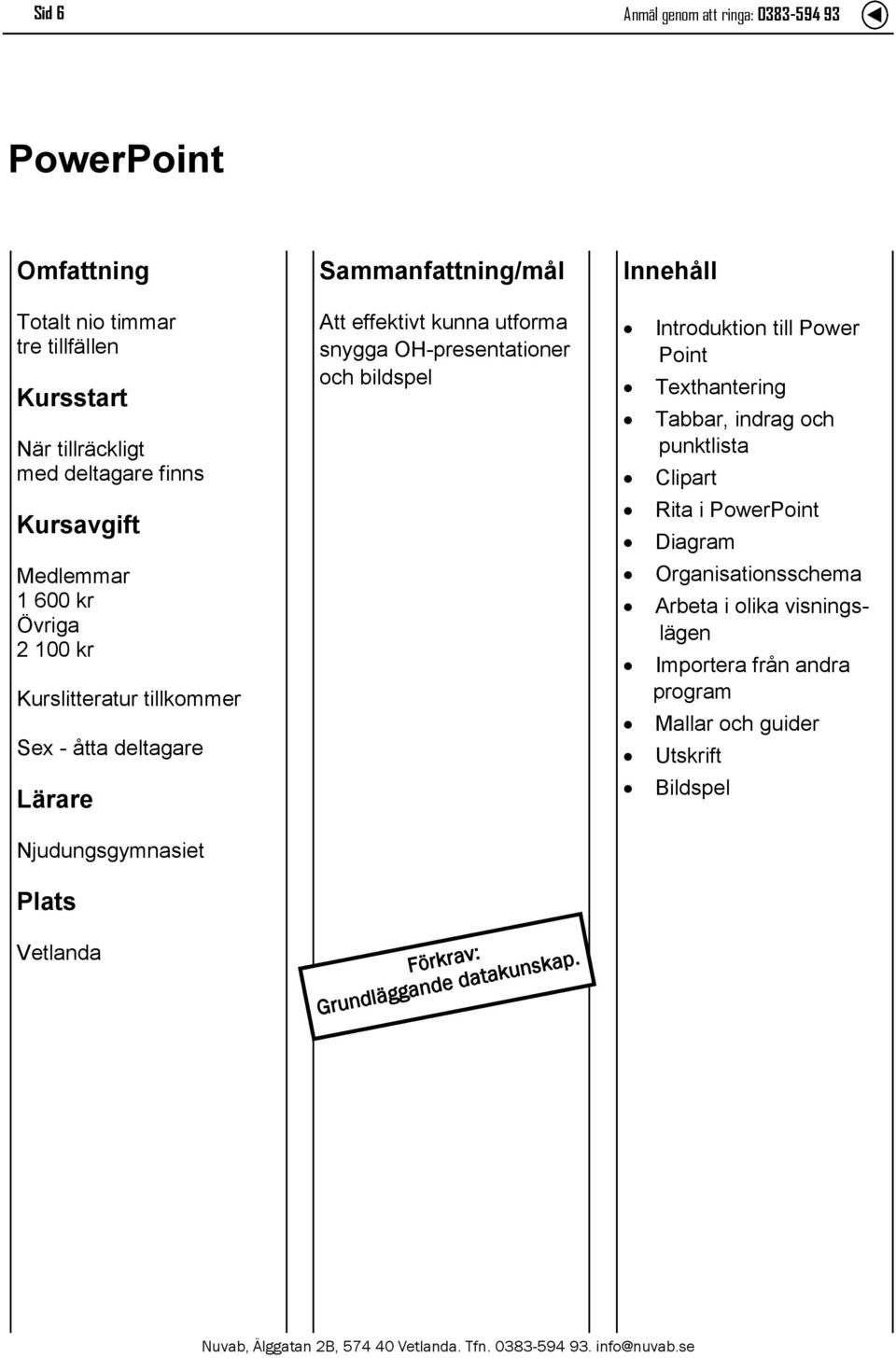 Diagram 1 600 kr 2 100 kr Kurslitteratur tillkommer Sex - åtta deltagare Organisationsschema Arbeta i olika visningslägen Importera från andra