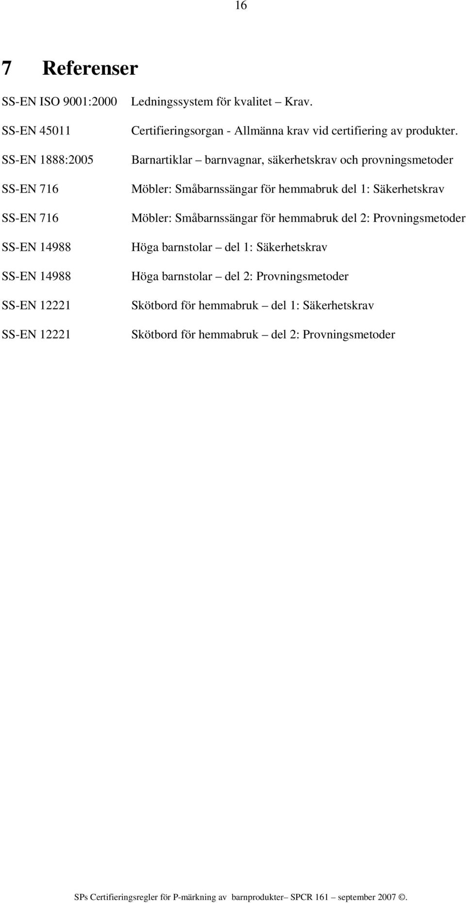 Barnartiklar barnvagnar, säkerhetskrav och provningsmetoder Möbler: Småbarnssängar för hemmabruk del 1: Säkerhetskrav Möbler: Småbarnssängar för hemmabruk