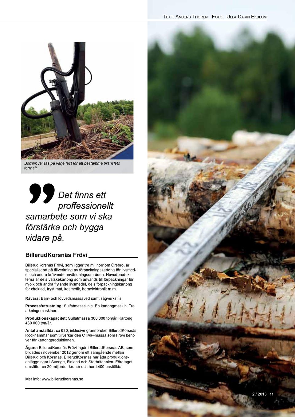 Huvudprodukterna är dels vätskekartong som används till förpackningar för mjölk och andra flytande livsmedel, dels förpackningskartong för choklad, fryst mat, kosmetik, hemelektronik m.m. Råvara: Barr- och lövvedsmassaved samt sågverksflis.