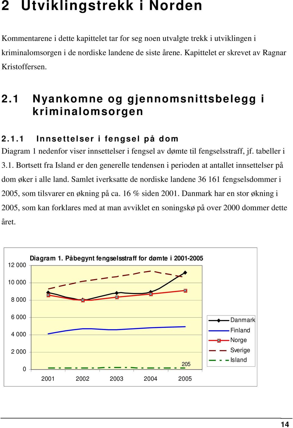 tabeller i 3.1. Bortsett fra Island er den generelle tendensen i perioden at antallet innsettelser på dom øker i alle land.