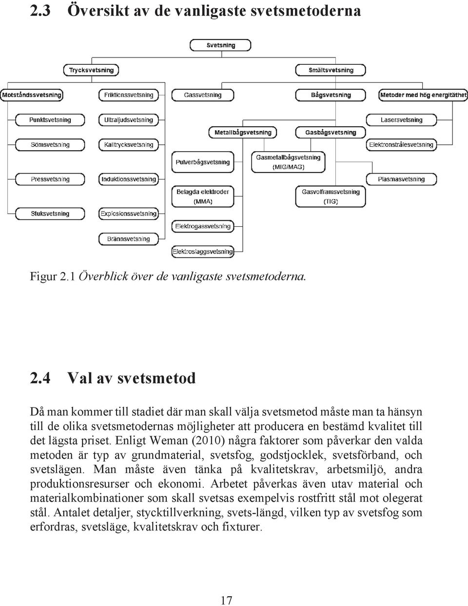 4 Val av svetsmetod Då man kommer till stadiet där man skall välja svetsmetod måste man ta hänsyn till de olika svetsmetodernas möjligheter att producera en bestämd kvalitet till det lägsta priset.