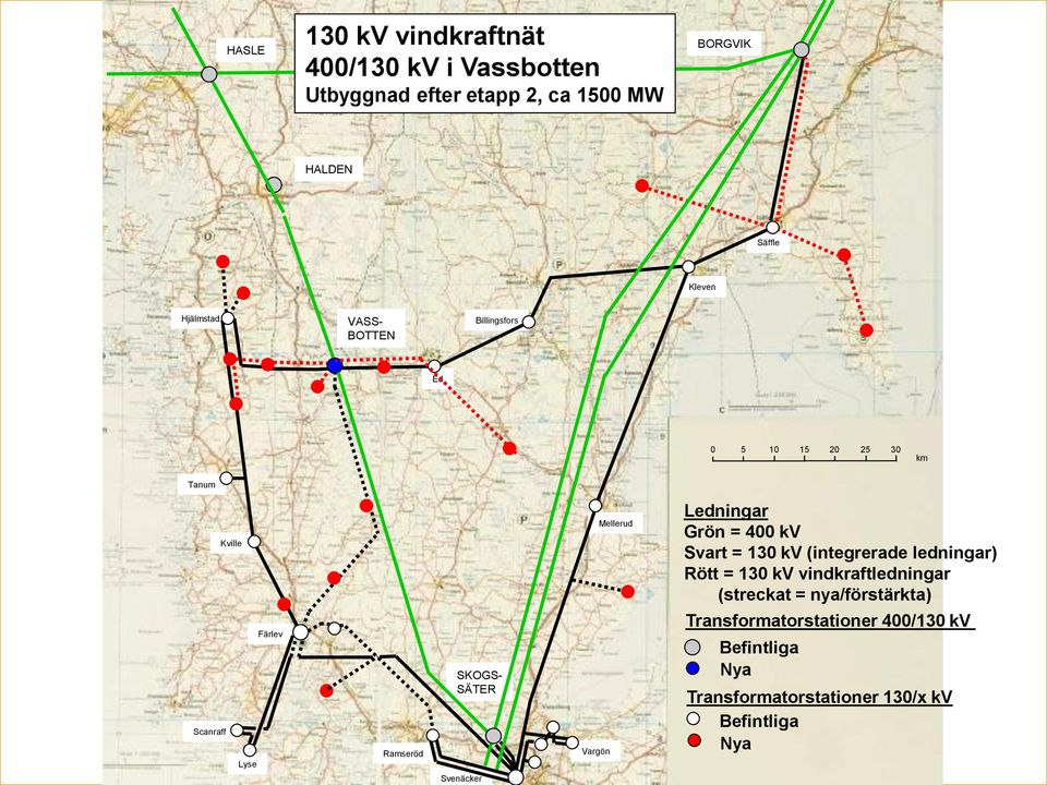 kv (integrerade ledningar) Rött = 130 kv vindkraftledningar (streckat = nya/förstärkta) Scanraff Färlev Lyse Ramseröd