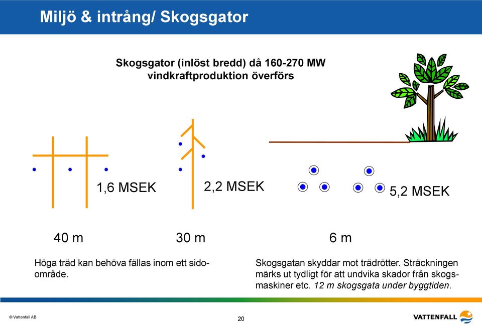 behöva fällas inom ett sidoområde. Skogsgatan skyddar mot trädrötter.