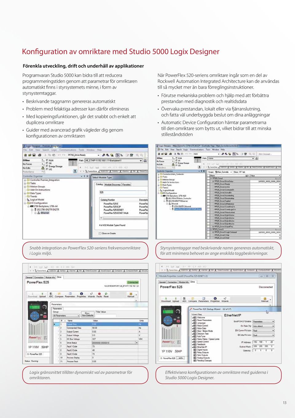 Beskrivande taggnamn genereras automatiskt Problem med felaktiga adresser kan därför elimineras Med kopieringsfunktionen, går det snabbt och enkelt att duplicera omriktare Guider med avancerad grafik