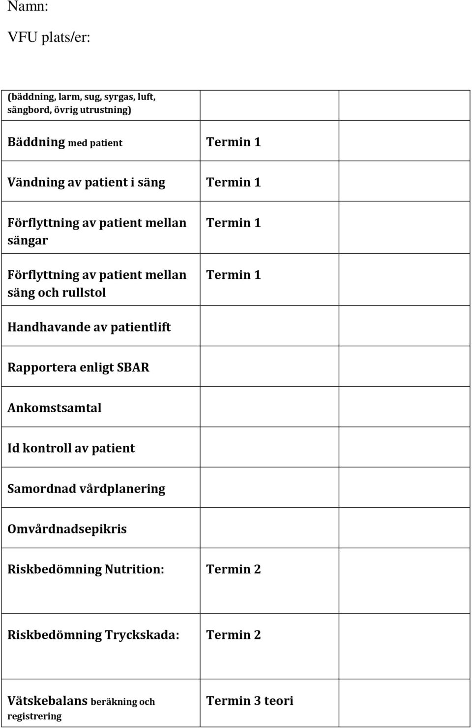 av patientlift Rapportera enligt SBAR Ankomstsamtal Id kontroll av patient Samordnad vårdplanering