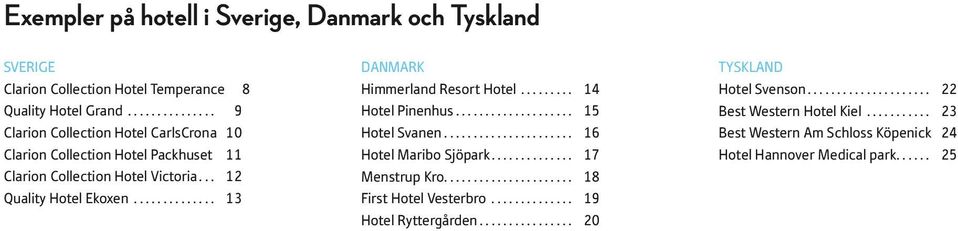 .. 13 Danmark Himmerland Resort Hotel... 14 Hotel Pinenhus... 15 Hotel Svanen... 16 Hotel Maribo Sjöpark... 17 Menstrup Kro.