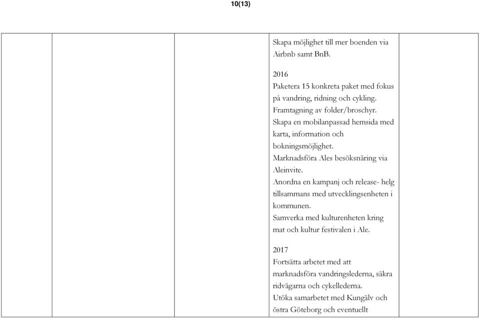 Marknadsföra Ales besöksnäring via Aleinvite. Anordna en kampanj och release- helg tillsammans med utvecklingsenheten i kommunen.