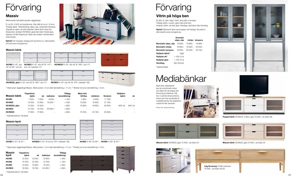 Fler knoppar, beslag och hjul finns nu i våra butiker och på www.norrgavel.se. Massiv bänk H2/M2 H: 42*, sits 48. B: 58**, sits 59. H2/M22 H: 42*, sits 48. B: 114**, sits 115, kalksten 117.