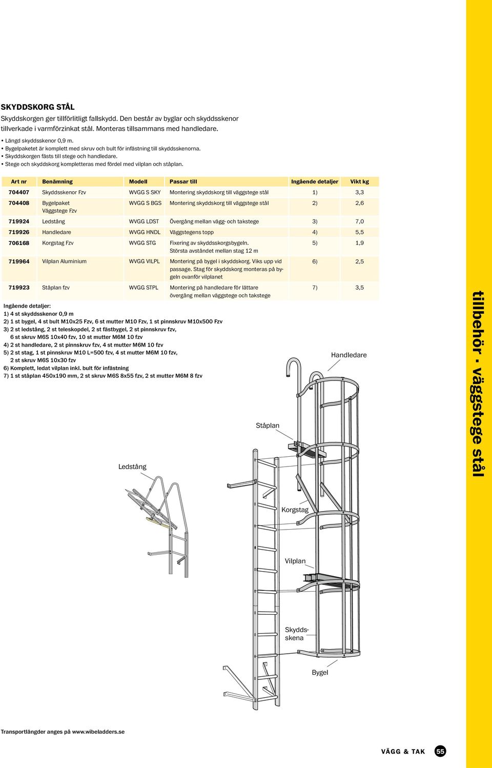 Montering skyddskorg till väggstege stål 2,6 79924 Ledstång WVGG LDST 7,0 79926 Handledare WVGG HNDL Väggstegens topp 5,5 70668 WVGG STG Fixering av skyddsskorgsbygeln.