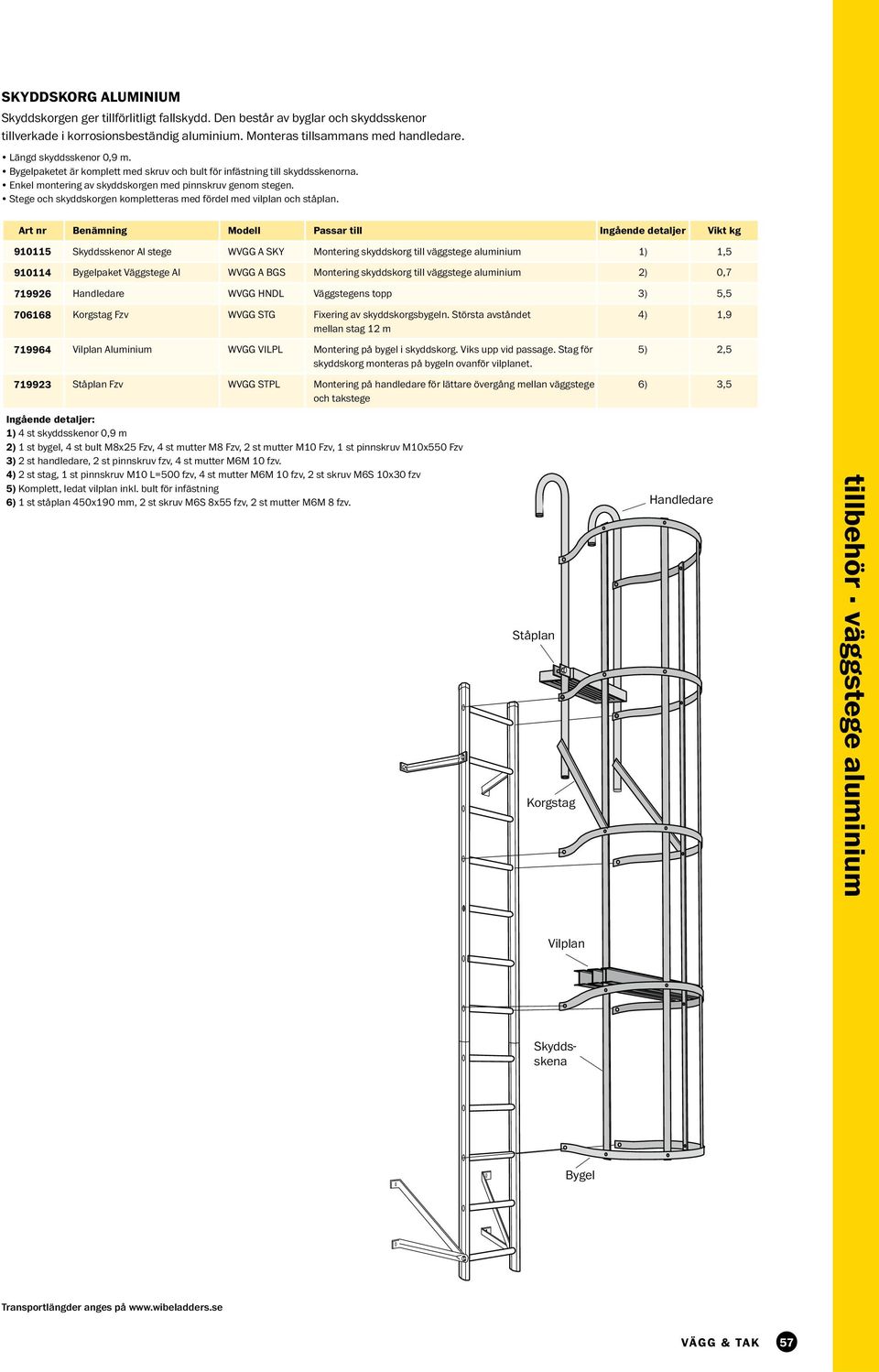 skyddskorg till väggstege aluminium 0,7 79926 Handledare WVGG HNDL Väggstegens topp 5,5 70668 WVGG STG Fixering av skyddskorgsbygeln.