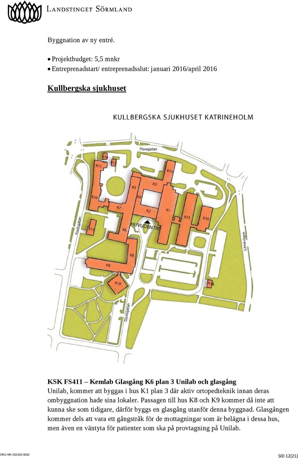 Unilab och glasgång Unilab, kommer att byggas i hus K1 plan 3 där aktiv ortopedteknik innan deras ombyggnation hade sina lokaler.