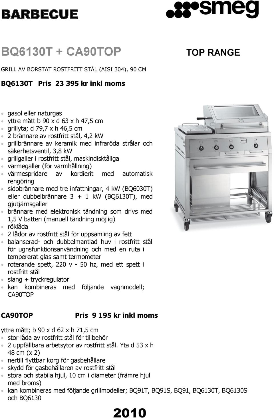 värmespridare av kordierit med automatisk rengöring sidobrännare med tre infattningar, 4 kw (BQ6030T) eller dubbelbrännare 3 + 1 kw (BQ6130T), med gjutjärnsgaller brännare med elektronisk tändning