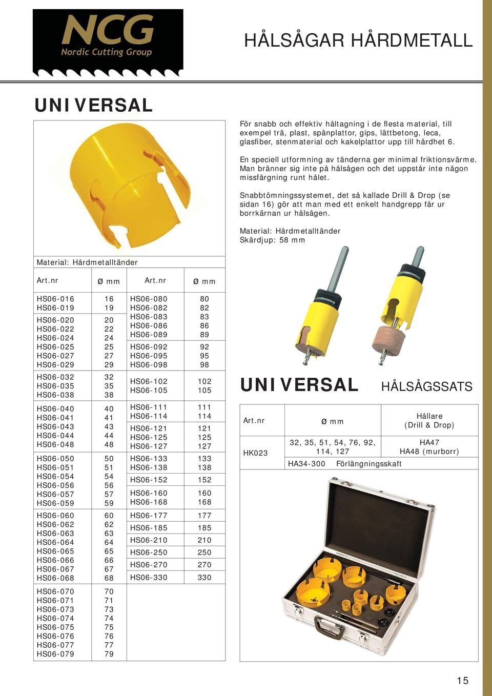 Snabbtömningssystemet, det så kallade Drill & Drop (se sidan 6) gör att man med ett enkelt handgrepp får ur borrkärnan ur hålsågen.