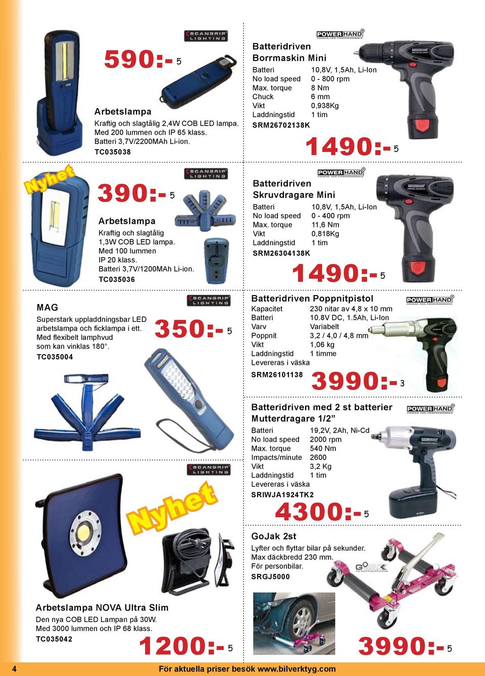 TC035004 350:- 5 Batteridriven Borrmaskin Mini Batteri 10,8V, 1,5Ah, Li-Ion No load speed 0-800 rpm Max.