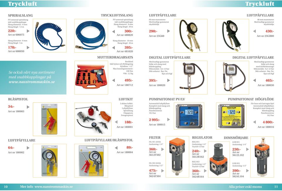 Slang diameter: 8 mm Slang längd: 5 m 170:- 608050 Slang diameter: 10 mm Slang längd: 20 m 395:- 481020 MUTTERDRAGARSATS DIGITAL LUFTPÅFYLLARE DIGITAL LUFTPÅFYLLARE Se också vårt nya sortiment med