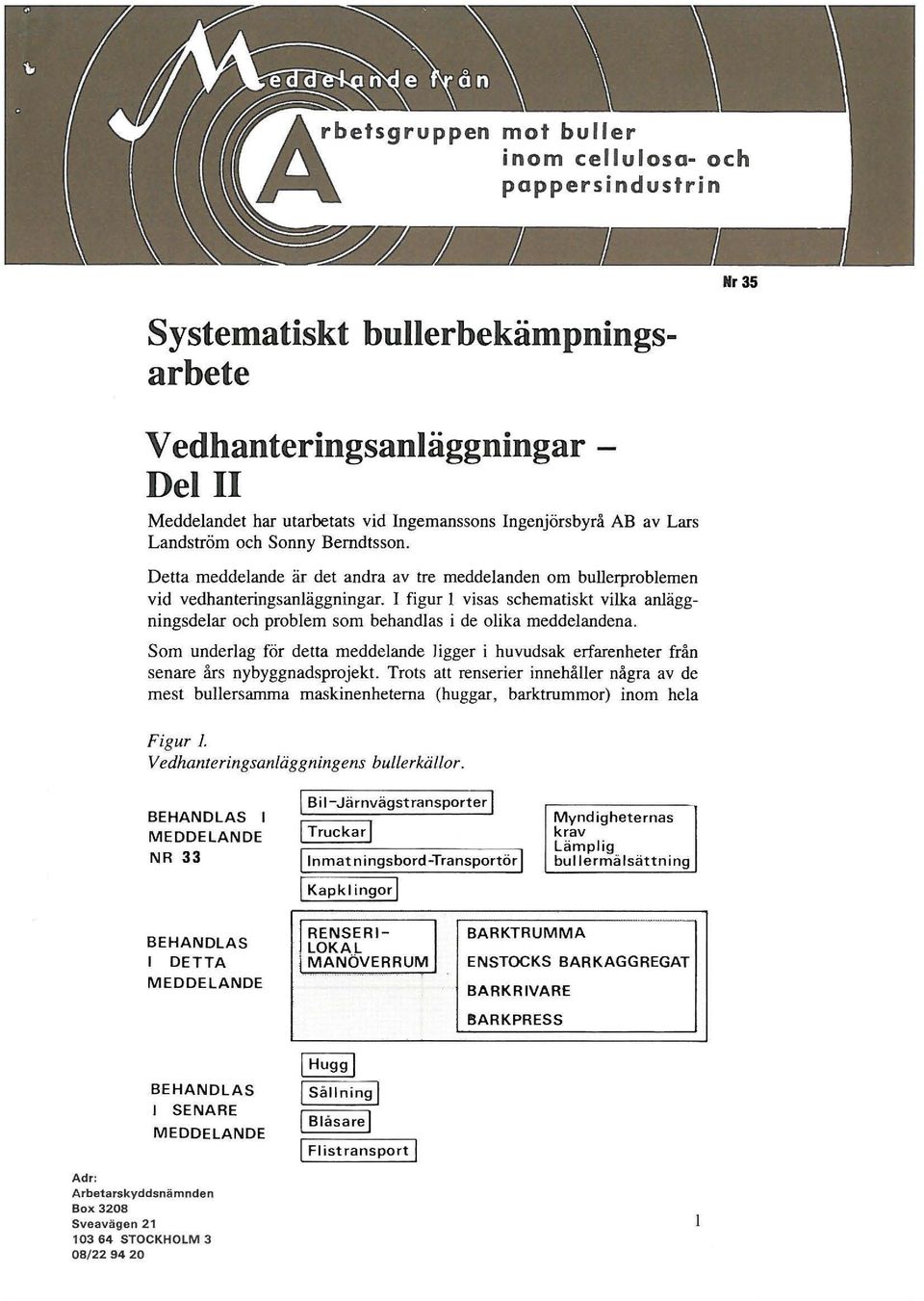 figur visas schematiskt vilka anläggningsdelar och problem som behandlas i de olika meddelandena. Som underlag för detta meddelande ligger i huvudsak erfarenheter från senare års nybyggnadsprojekt.