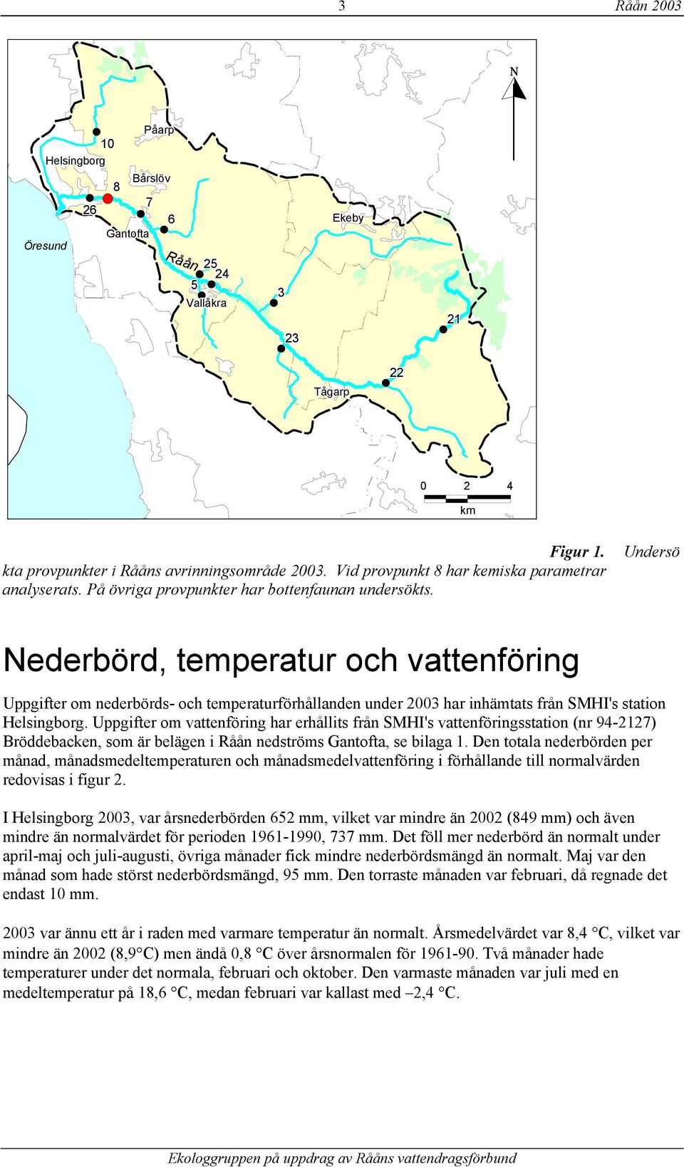 Undersö Nederbörd, temperatur och vattenföring Uppgifter om nederbörds- och temperaturförhållanden under 23 har inhämtats från SMHI's station Helsingborg.