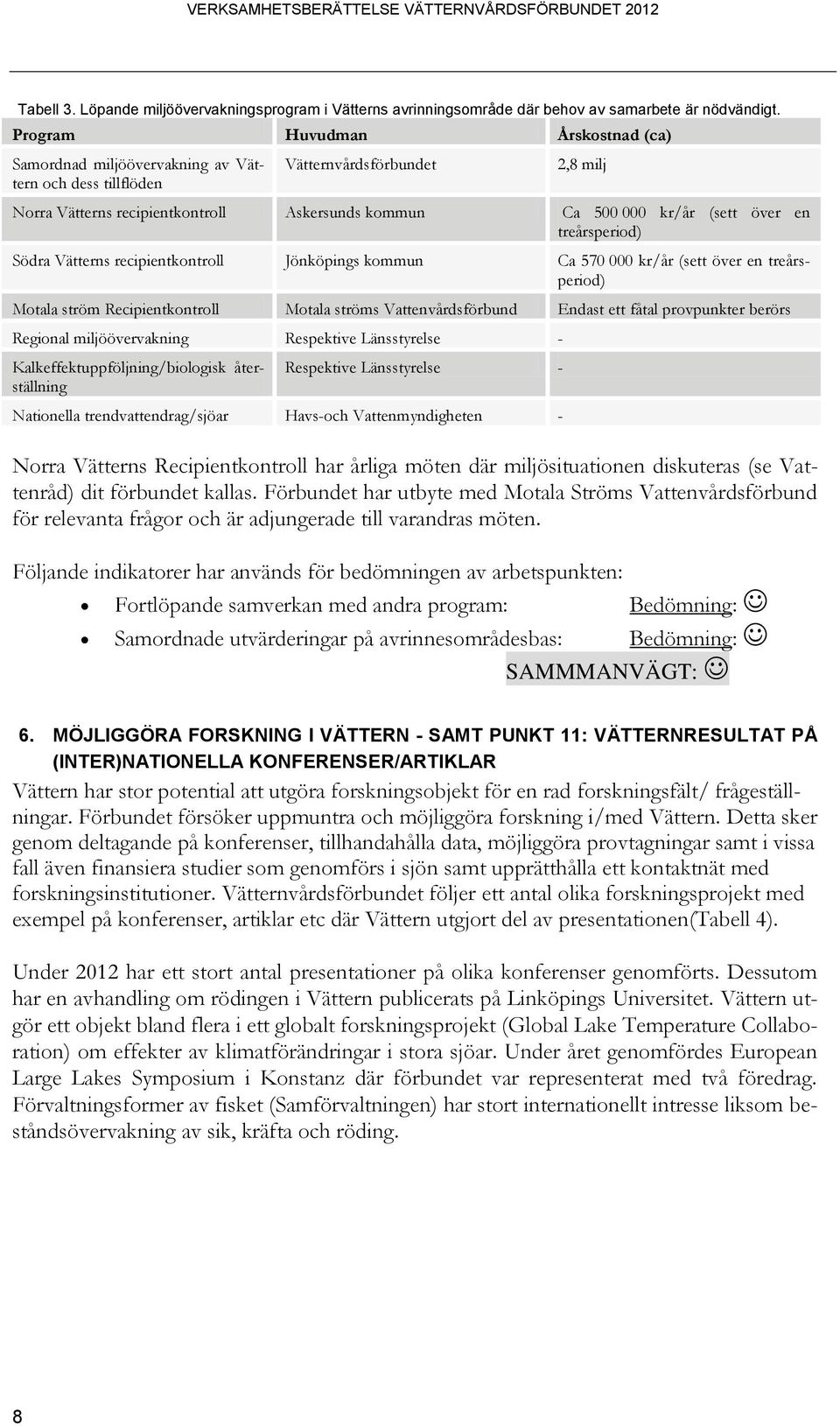 över en treårsperiod) Södra Vätterns recipientkontroll Jönköpings kommun Ca 570 000 kr/år (sett över en treårsperiod) Motala ström Recipientkontroll Motala ströms Vattenvårdsförbund Endast ett fåtal