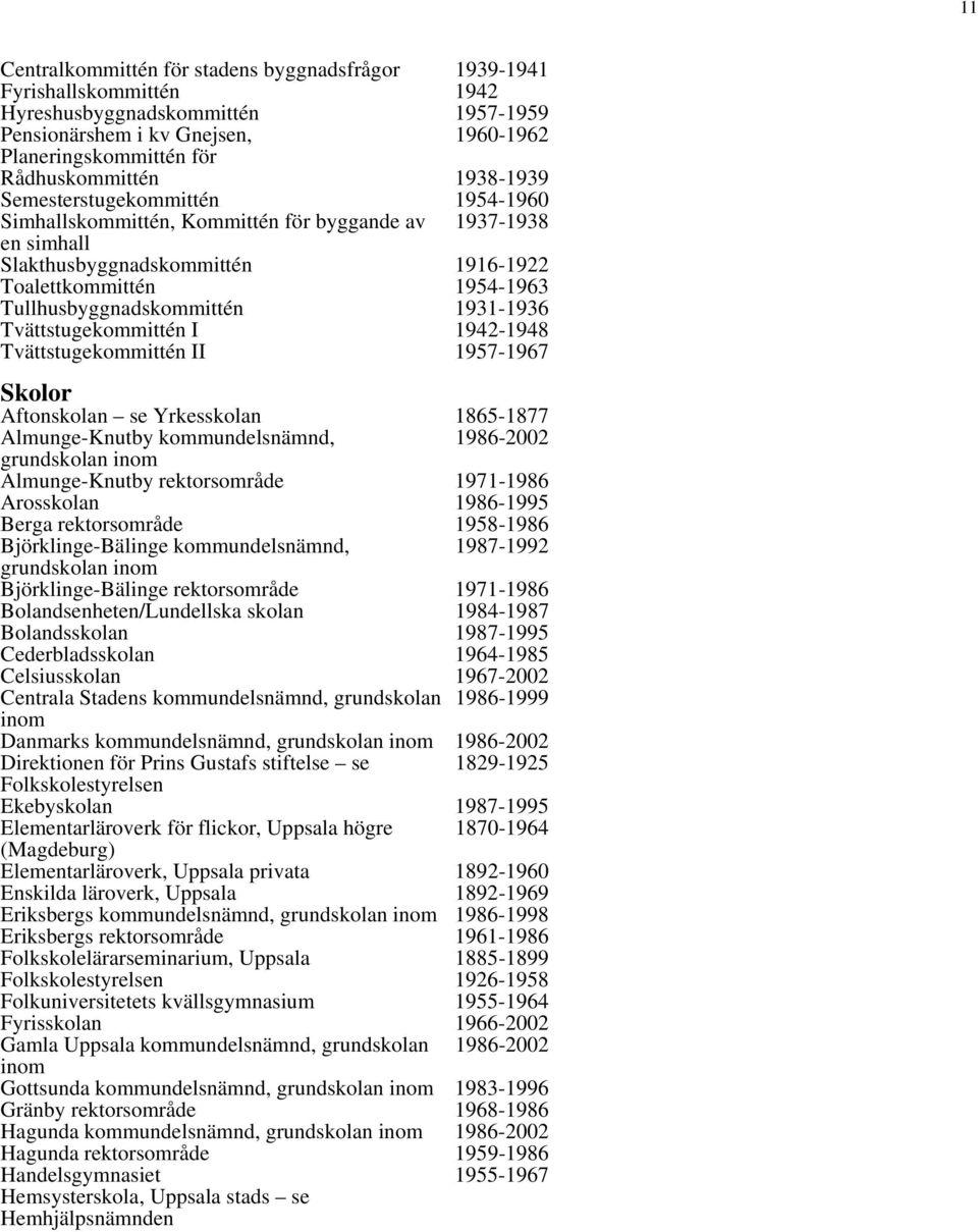 1931-1936 Tvättstugekommittén I 1942-1948 Tvättstugekommittén II 1957-1967 Skolor Aftonskolan se Yrkesskolan 1865-1877 Almunge-Knutby kommundelsnämnd, 1986-2002 grundskolan inom Almunge-Knutby