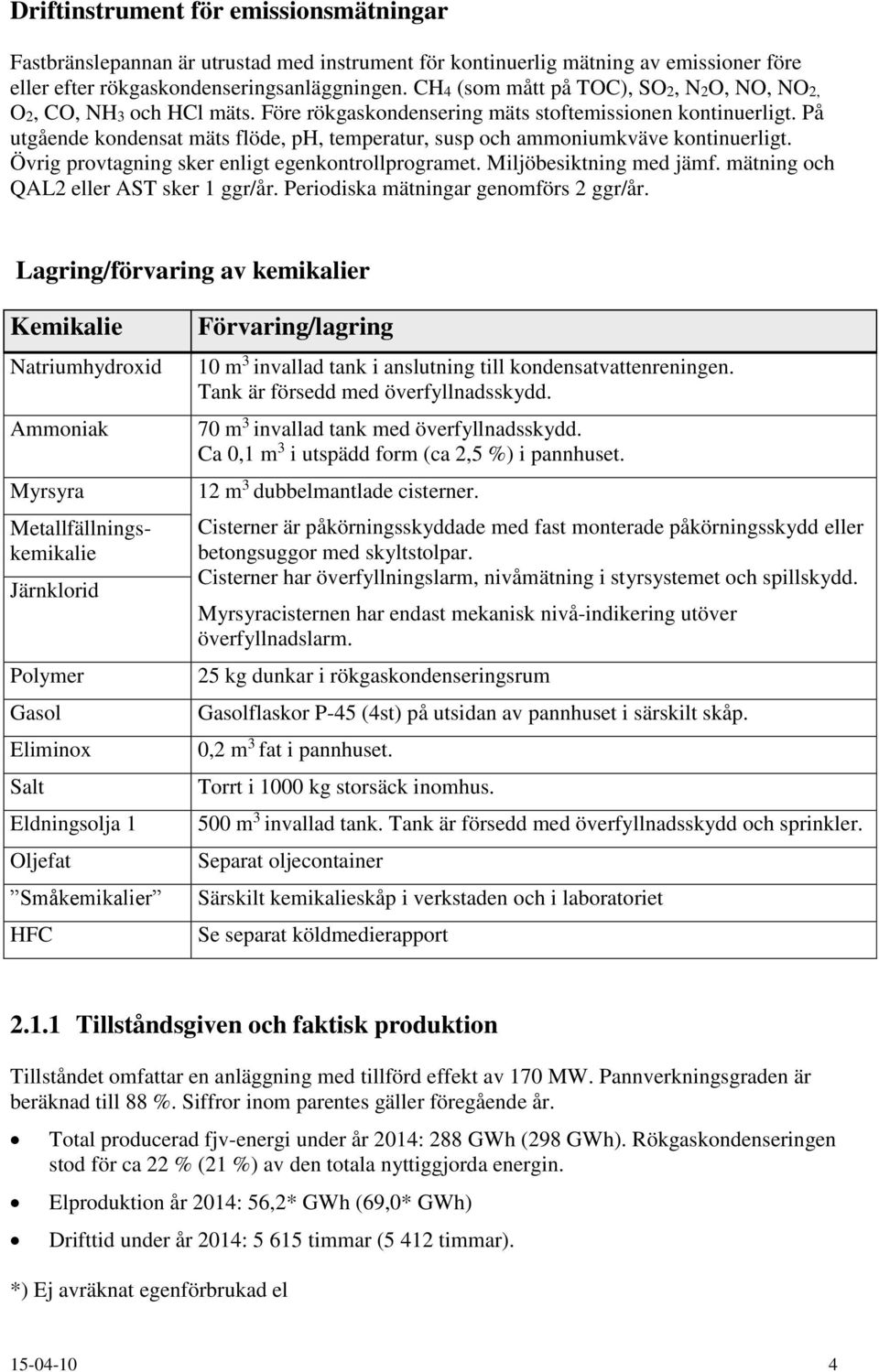 På utgående kondensat mäts flöde, ph, temperatur, susp och ammoniumkväve kontinuerligt. Övrig provtagning sker enligt egenkontrollprogramet. Miljöbesiktning med jämf.