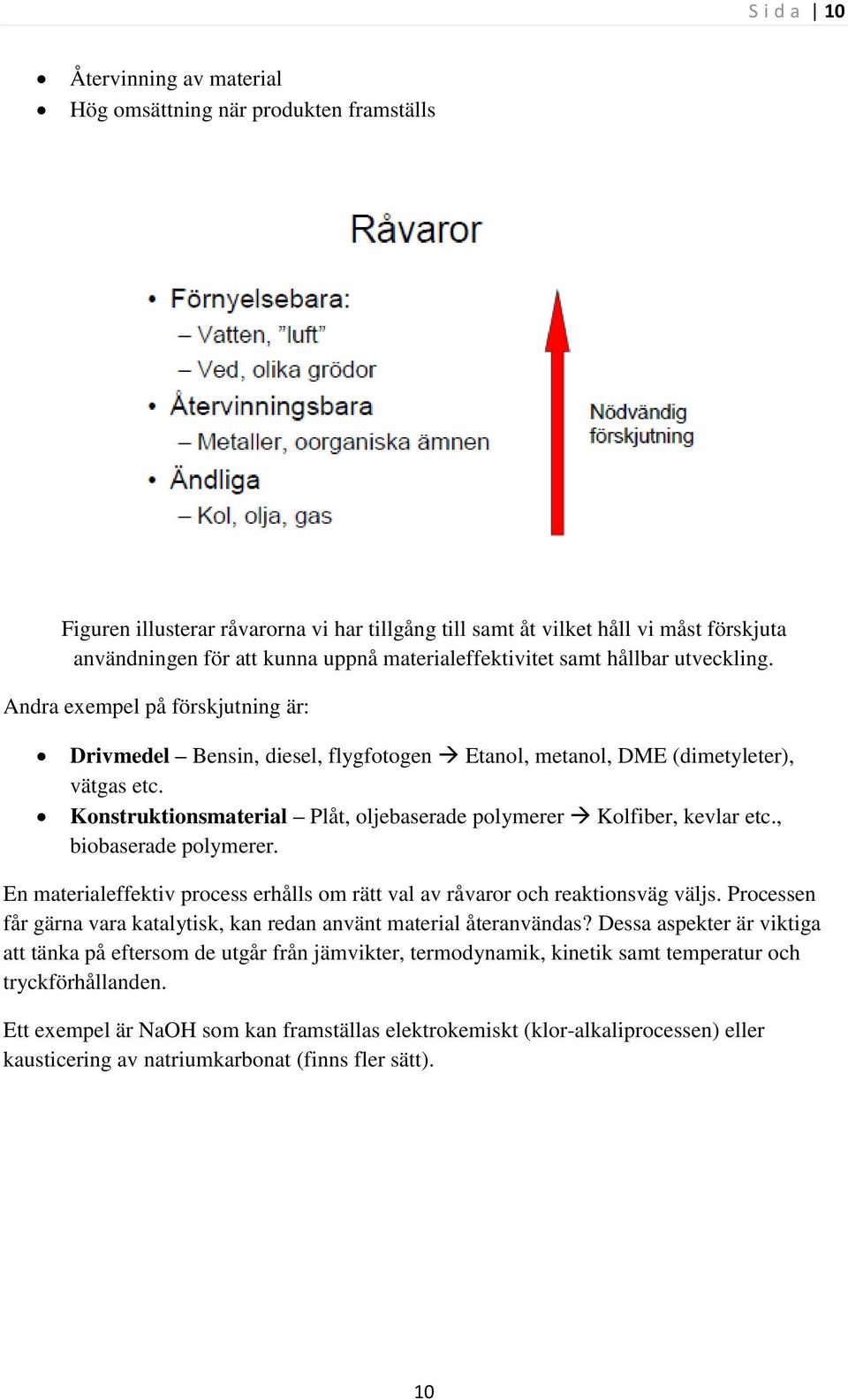 Konstruktionsmaterial Plåt, oljebaserade polymerer Kolfiber, kevlar etc., biobaserade polymerer. En materialeffektiv process erhålls om rätt val av råvaror och reaktionsväg väljs.