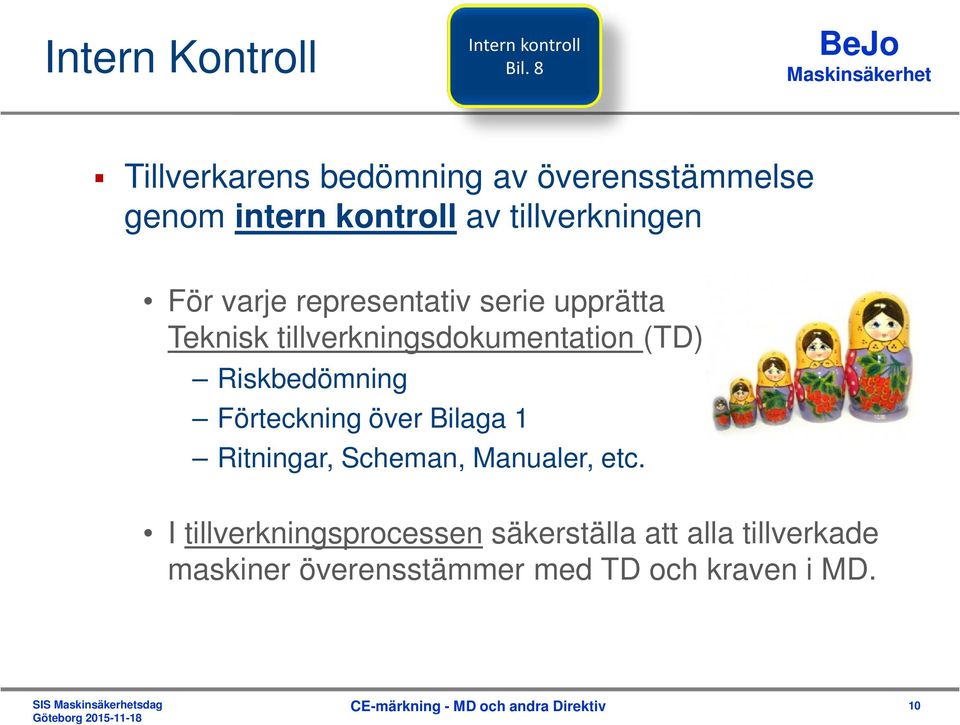 representativ serie upprätta Teknisk tillverkningsdokumentation (TD) Riskbedömning Förteckning