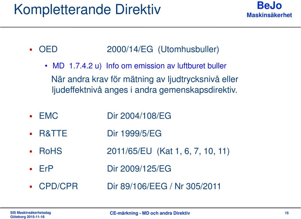 2 u) Info om emission av luftburet buller När andra krav för mätning av