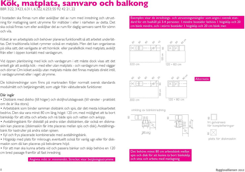 Exemplen visar de inrednings- och utrustningsmängder som anges i svensk standard för ett hushåll på 3-4 personer.